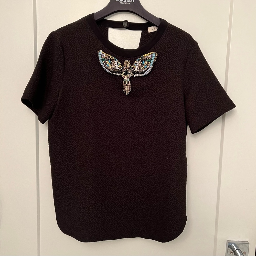 Sandro, Bird Embroidered Embellished Top, Size 2